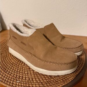 Sperry Tan Suede Slip-On Moccasins with Cream Sherpa Lining